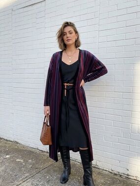 Zara Trafaluc Velvet Duster Robe Striped Festival Boho Long Cardigan OS